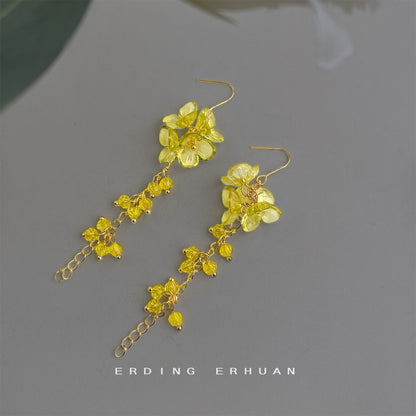 A廠 【6170】【夏日檸檬色】度假風森系甜美長玻璃水晶流速花朵耳環耳環
 26.03-3