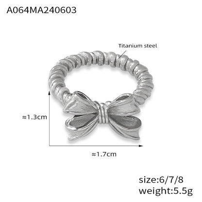 B廠【A064】2024年小眾優雅時尚蝴蝶結戒指女輕奢鈦鋼鍍金網紅指環冷淡風飾品 24.06-1