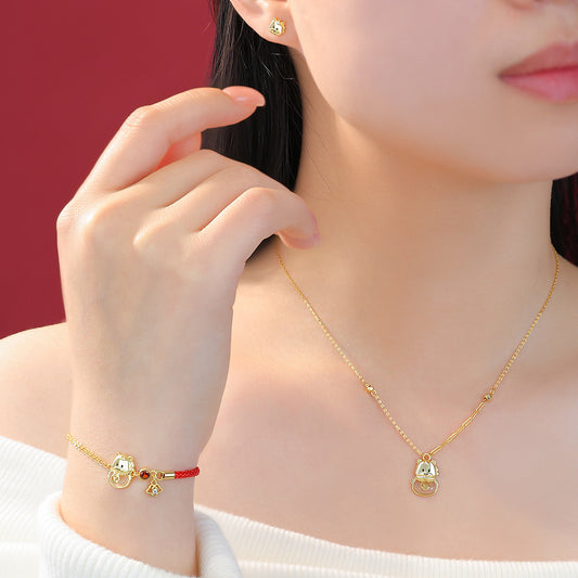 D廠【YC2635N】原創純銀S925本命年個性聚寶盆小馬項鍊新年耳環吉祥手鍊首飾
 25.12-4