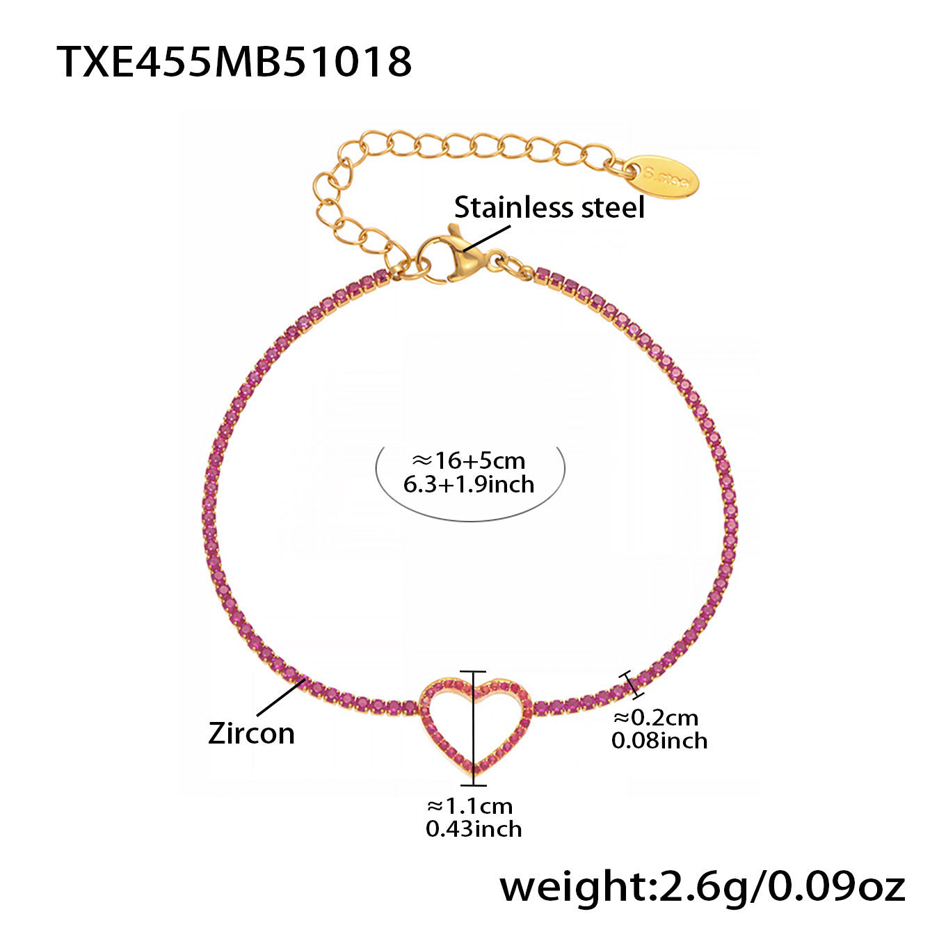 B廠【TXP455】不銹鋼滿鑽愛心鋯石項鍊手鍊耳環 鍍18k金歐美時尚輕奢首飾
 25.10-4