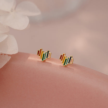 E廠【YC2801E】S999足銀愛心彩條耳環甜美可愛清新氣質韓風韓式精緻耳飾 25.06-1