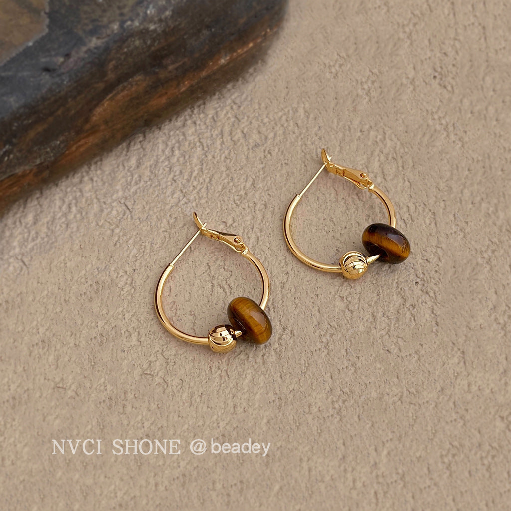 A廠【7113】文藝復古天然石虎眼石圓形幾何銀針高級感耳環女圈新款耳環
 25.11-3