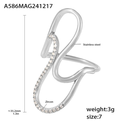 B廠【A586】英國小眾品牌S線條鋯石開口戒指不鏽鋼18K真金時尚跨國飾品 25.01-1