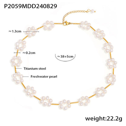 B廠【P2059】法式新款甜美淡水珍珠花朵項鍊女小眾設計感頸鏈輕奢感鈦鋼鎖骨鏈 24.09-1