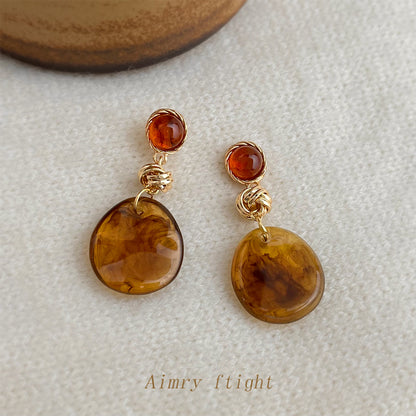 A廠【7104】時尚高級感美拉德風暈染琥珀色秋冬新款爆款幾何手工耳飾耳環
 25.11-3