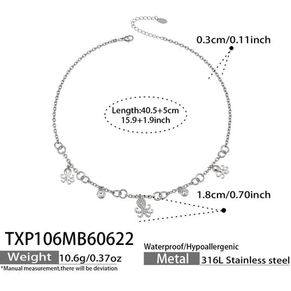 B廠【TXP106】海洋風八爪魚鑲嵌鋯石吊墜項鍊手鍊手鍊套裝不銹鋼鍍18k金 歐美飾品女 26.07-1