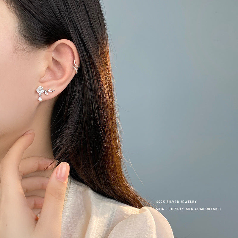 E廠【YC9297E】S925純銀精美水滴鑽花朵樹葉耳環女夢幻絕美仙女風耳飾品 24.05-4