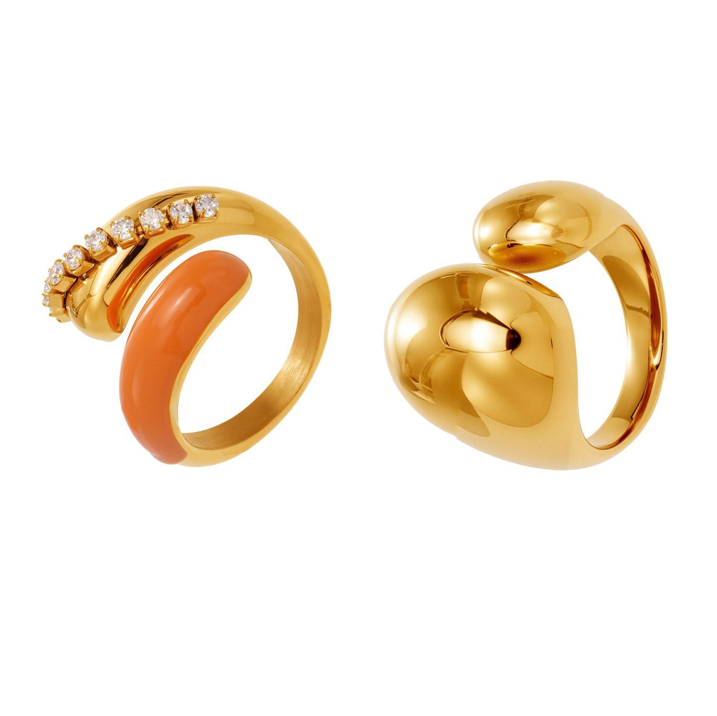 B廠【A656】跨境法式光面雙水滴開口戒指不鏽鋼鍍18k真金不掉色首飾
 25.11-2