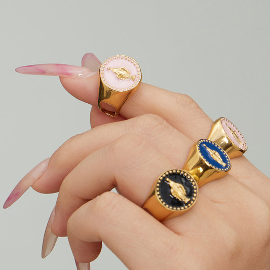 B廠【A676】不鏽鋼側面開口女王滴油戒指琺瑯彩釉個性時尚設計手飾鍍18k真金
 25.12-3