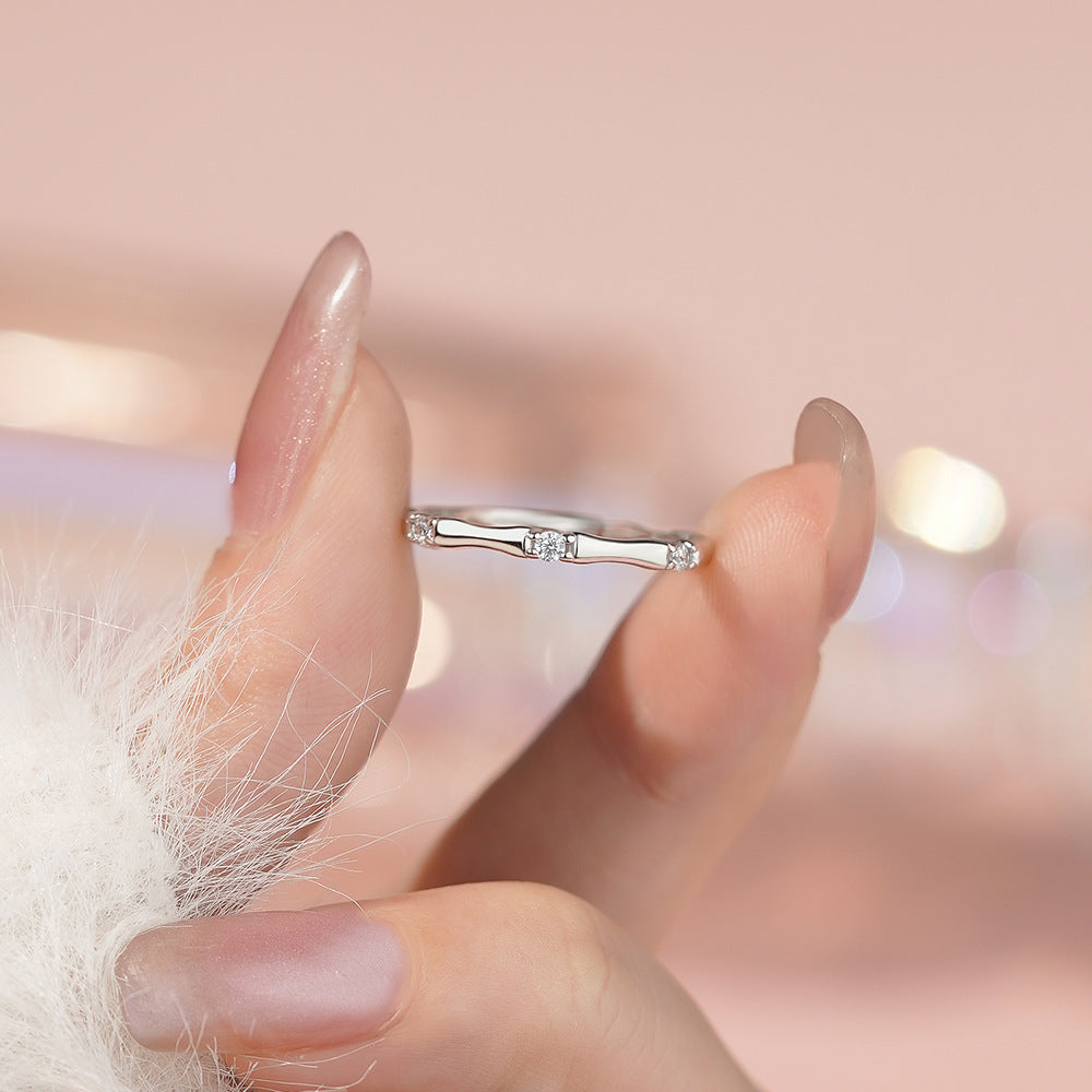D廠【YC5258R】S999足銀新中式竹節鋯石戒指女國風小眾文藝復古百搭森係指環
 25.12-1
