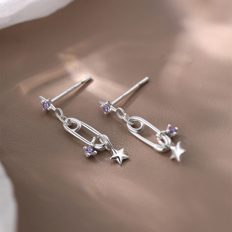 F廠【XDQ10840E】S925純銀韓版簡約星星回形針耳環女精緻小清新鋯石別針耳飾潮
 25.10-5