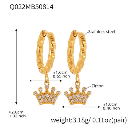B廠【Q021】歐美飾品不鏽鋼U形皇冠鑲鋯石耳環鍍18k真金時尚耳環不掉色 25.08-5