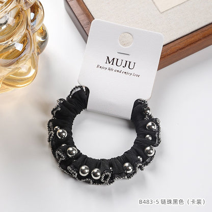 C廠【B483】卡片裝髮繩高級感釘珍珠髮圈時尚格紋蕾絲小腸圈頭繩髮飾綁馬尾皮筋
 25.10-5「C廠-單筆結帳需滿，NT$500出貨(不含運費)」