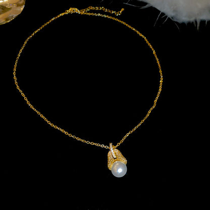 A廠【HN10520】18k真金電鍍鋯石珍珠吊墜項鍊精緻優雅氣質鎖骨鏈輕奢高級感頸鍊
 25.11-1