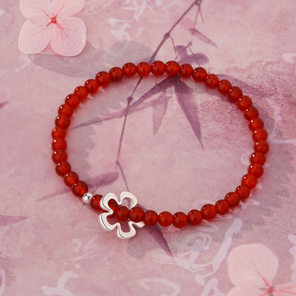D廠【YC4477SL】純銀S925紅瑪瑙花朵手鍊復古個性簡約設計感時尚百搭精緻手飾
 26.01-1