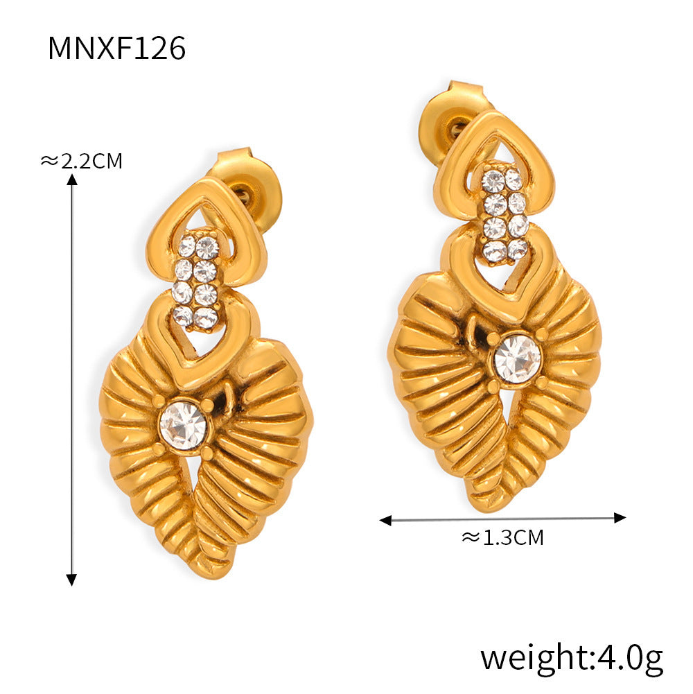 B廠【F125-28】新款跨國法式復古宮廷風時尚設計鈦鋼鍍金幾何花朵鑲鑽耳環飾品女 24.03-3