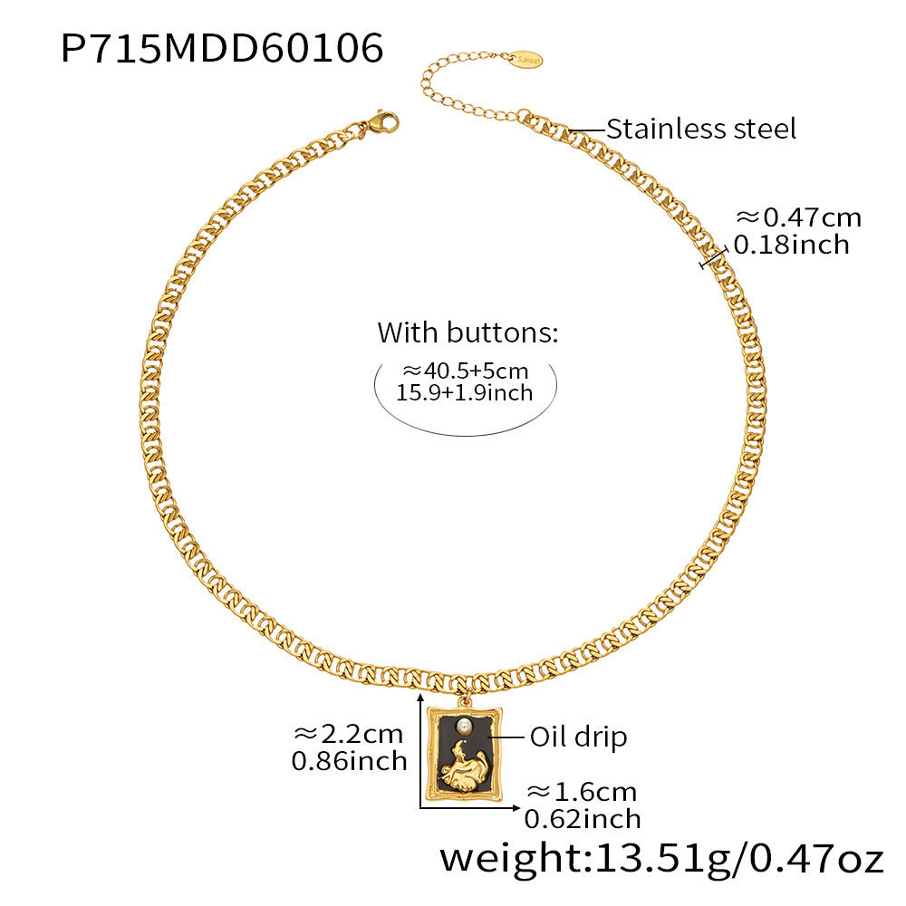 B廠【P715】欧美跨境小众ins方牌滴油吊坠双层叠戴项链不锈钢镀18k真金不掉色
 26.01-2