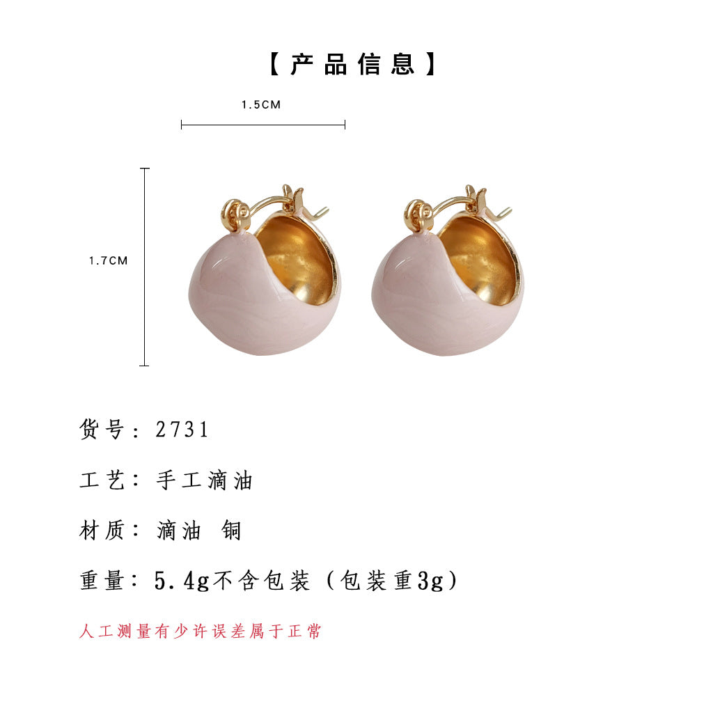 C廠【2731】小眾設計粉紅色輕奢手工滴油高級感氣質耳環甜美簡約百搭耳環女 25.08-1