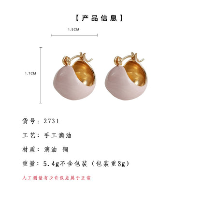 A廠【2731】小眾設計粉紅色輕奢手工滴油高級感氣質耳環甜美簡約百搭耳環女 25.08-1
