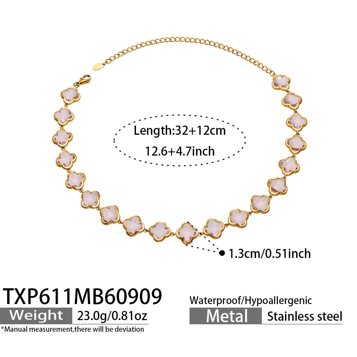 B廠【TXP611】謎麗港風顯貴四葉花不鏽鋼鍍金紅玻璃簡約小眾項鍊手鍊耳飾飾品女
 26.09-3