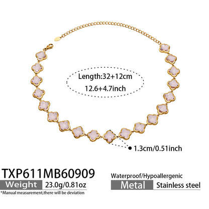 B廠【TXP611】謎麗港風顯貴四葉花不鏽鋼鍍金紅玻璃簡約小眾項鍊手鍊耳飾飾品女
 26.09-3