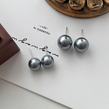 E廠【SE2163】韓版輕奢S925純銀銀灰色仿珍珠耳環正圓高級感小眾氣質耳飾品
 25.09-4