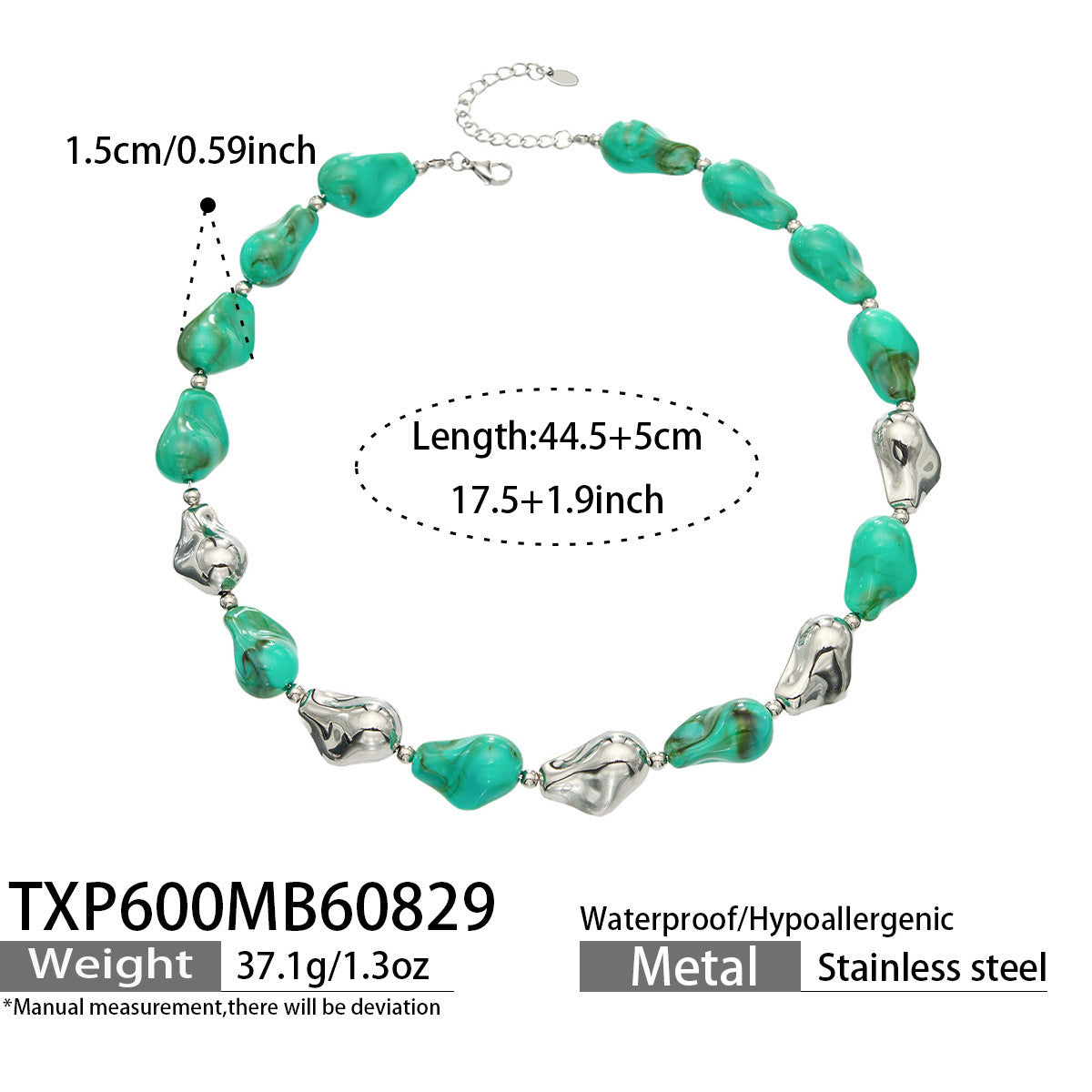 B廠【TXP600】跨境飾品不規則樹脂不銹鋼手鍊小眾撞色ins風輕奢女手鍊項鍊套裝
 26.09-1