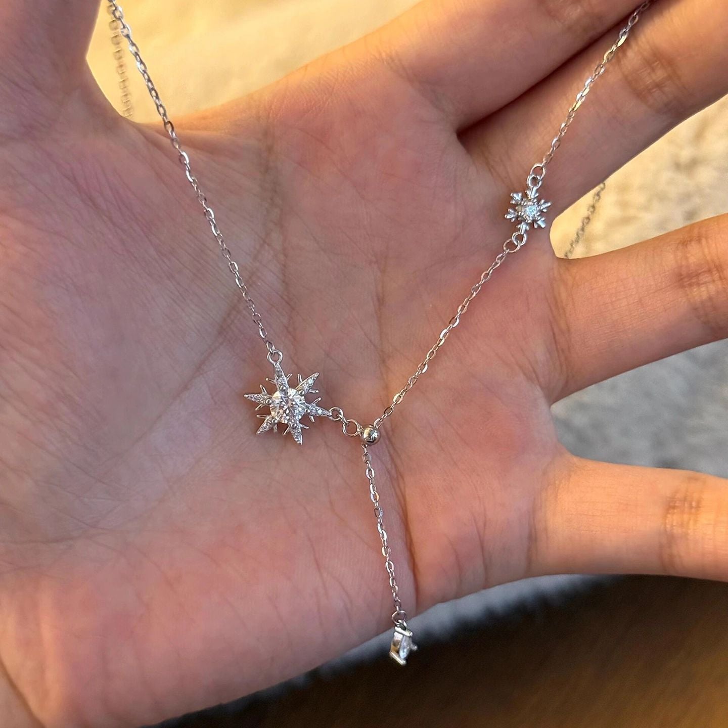 F廠【DQ1154N】S925純銀ins輕奢雪花項鍊女高級質感水滴流蘇精緻鎖骨鏈潮 25.07-4