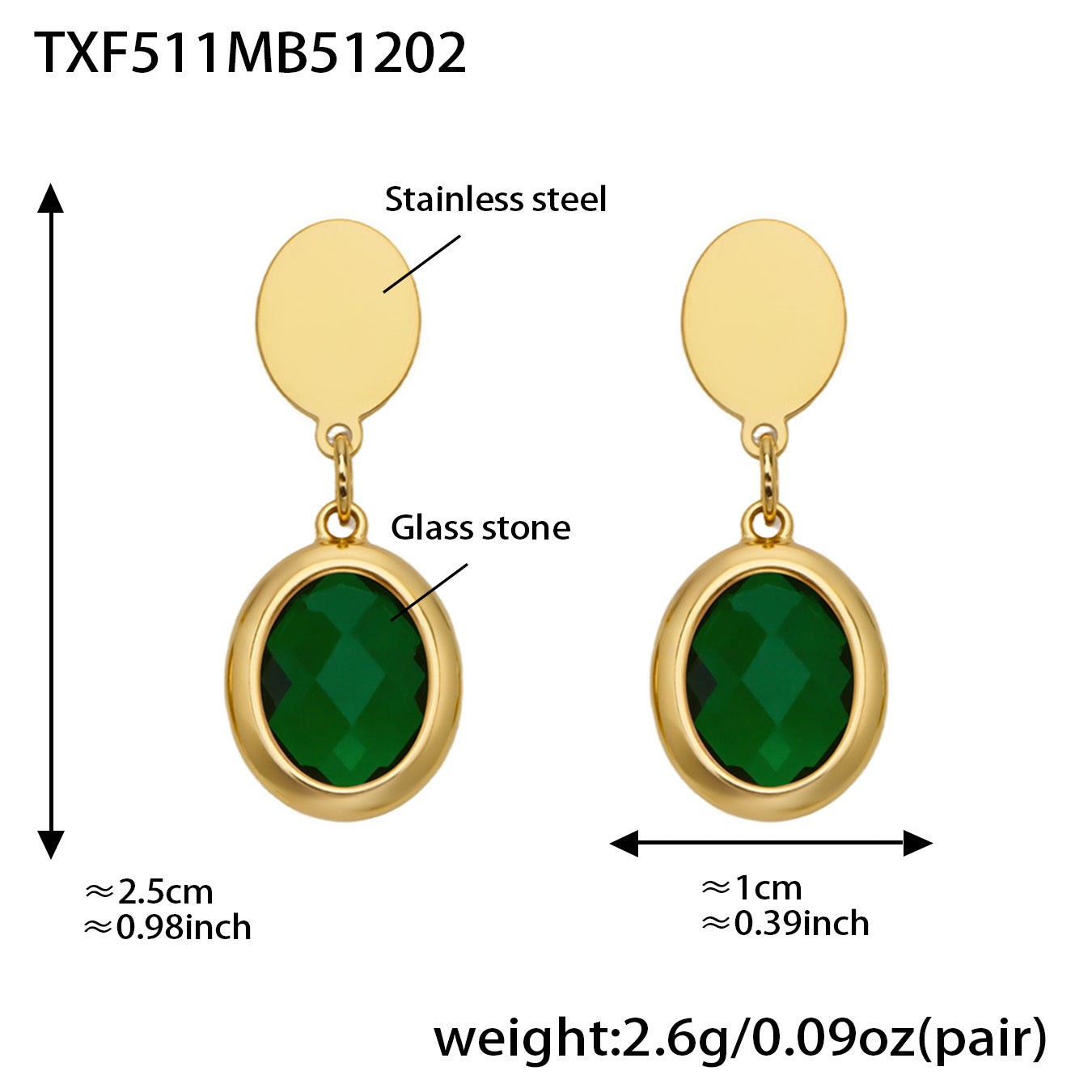 B廠【TXP511】不鏽鋼幾何橢圓切面玻璃石包邊項鍊手鍊耳環組鍍18k金跨國首飾
 25.12-2
