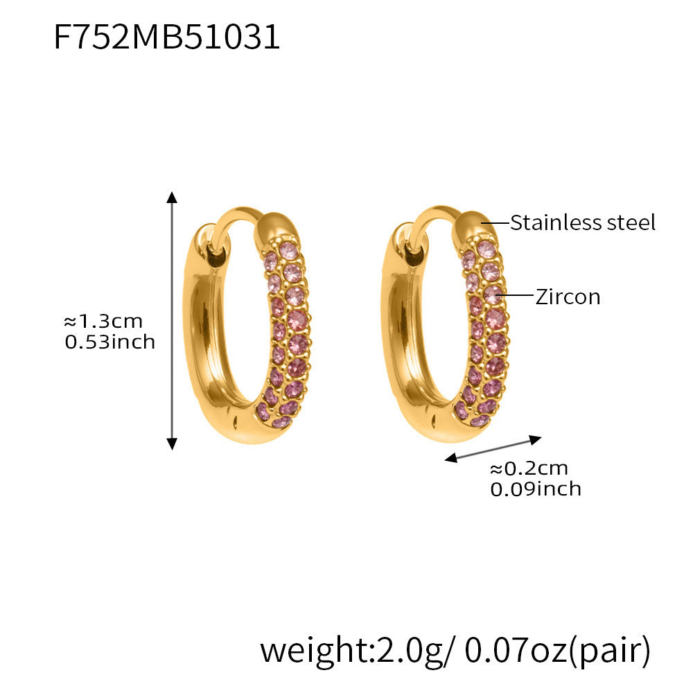 B廠【F752】超閃5A彩色鋯石小耳環卡扣耳飾不鏽鋼鍍18k真金跨境熱銷款
 25.11-1