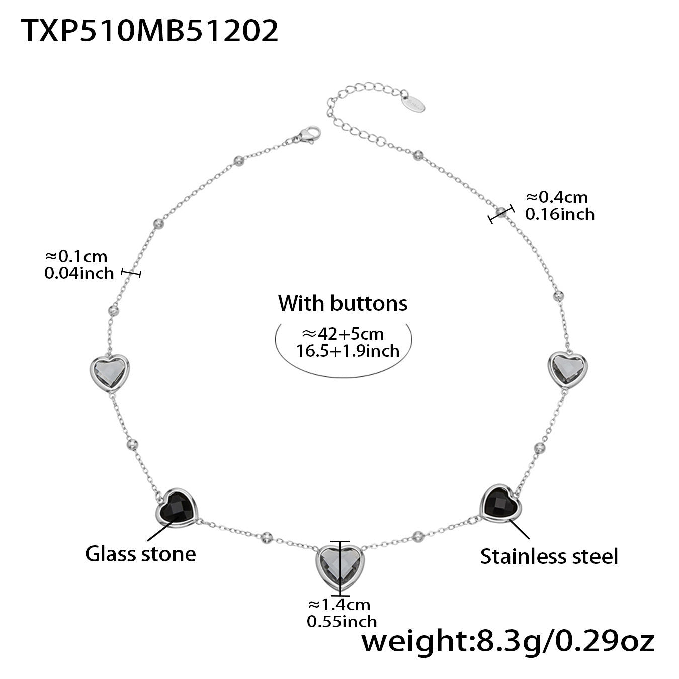 B廠【TXP510】不鏽鋼愛心切麵包邊玻璃石鋼珠項鍊手鍊耳環組鍍18k真金不掉色
 25.12-2