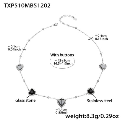 B廠【TXP510】不鏽鋼愛心切麵包邊玻璃石鋼珠項鍊手鍊耳環組鍍18k真金不掉色
 25.12-2