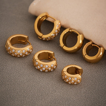 B廠【F537】網紅同款CNC雕刻格紋耳環鑲嵌滿鑽鋯石耳飾不鏽鋼鍍18k真金 25.08-5