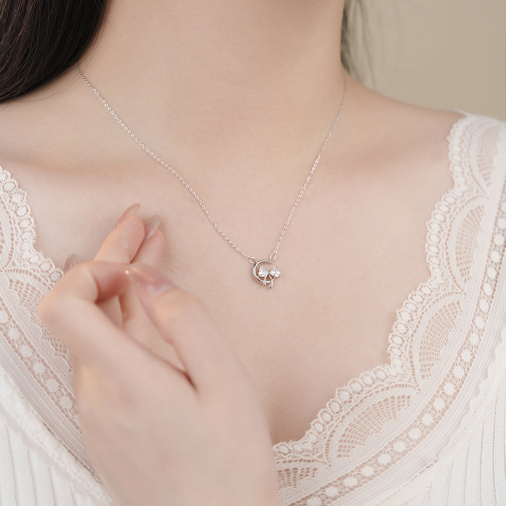 D廠【YC2587N】純銀S925月亮蝴蝶結項鍊甜美公主少女心精美吊墜鎖骨鏈
 25.12-1