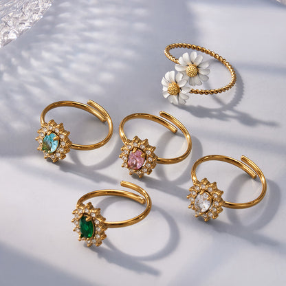 B廠【A703】跨境新款小眾設計小菊花開口戒指不鏽鋼鑲嵌鋯石花朵戒指組合
 26.04-3