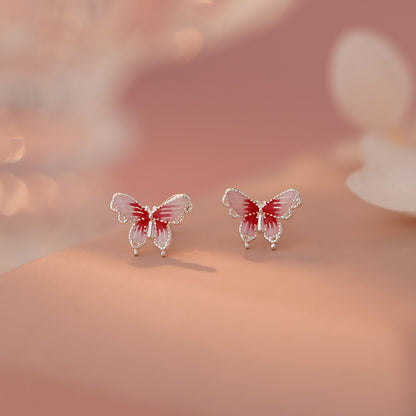 D廠【YC8224E】S999足銀蝴蝶耳環可愛氣質甜美小清新文藝小眾睡覺精緻耳飾 25.03-4