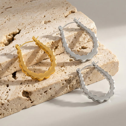 B廠【F053】歐美跨境熱銷款幾何U型凹凸耳環不鏽鋼鍍18k真金簡約時尚百搭耳飾
 26.02-1