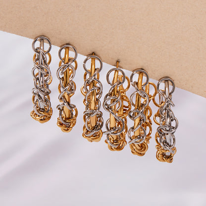 B廠【F677】不鏽鋼嘻哈環扣纏繞C型拼色間電耳環歐美小眾耳飾鍍18k真金
 25.11-1