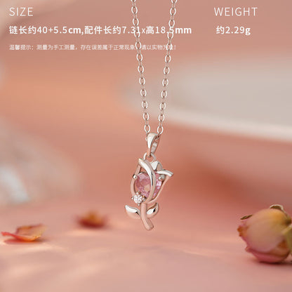 E廠【YC1957N】原創S999足銀心綻鬱金香套裝甜美風獨特溫柔氣質鎖骨鍊 25.04-2