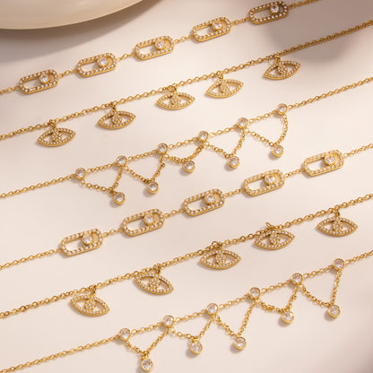 B廠【E524】歐美鑲鑽惡魔之眼多吊墜手鍊不銹鋼鍍18k真金秋季百搭飾品 25.08-3