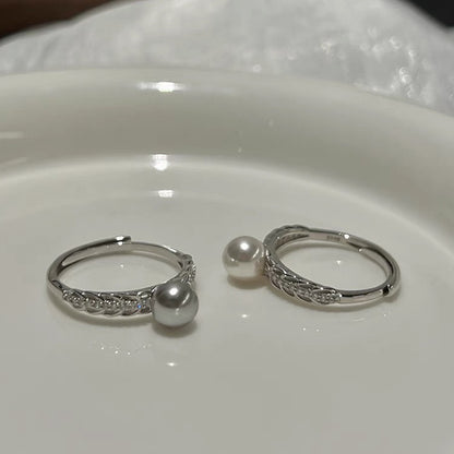 E廠【DQ8551R】輕奢高級感S925純銀麥穗鋯石正圓仿珍珠戒指女小眾設計活口戒
 25.09-4