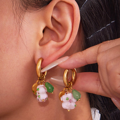 B廠【F627】時尚耳飾女士飾品手工製作趣味樹脂花朵耳環耳環不銹鋼耳圈
 25.09-1