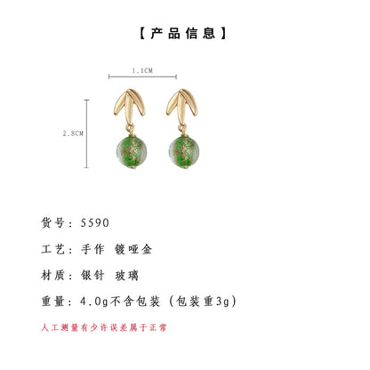A廠【5590】森系半夏新中式竹葉綠玻璃琉璃手工耳飾2025年新款國潮耳環 25.02-4
