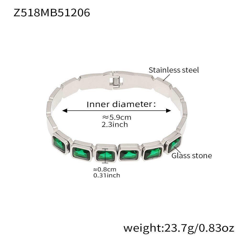 B廠【Z518】不鏽鋼方形彩色玻璃石手鐲ins小眾設計歐美潮酷飾品鍍18k金不掉色
 25.12-2