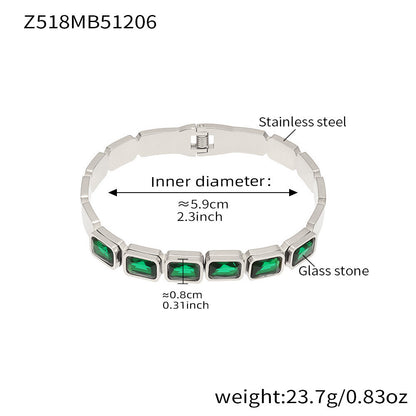 B廠【Z518】不鏽鋼方形彩色玻璃石手鐲ins小眾設計歐美潮酷飾品鍍18k金不掉色
 25.12-2
