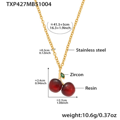 B廠【TXP427】 紅色樹脂水果櫻桃吊墜項鍊耳環 跨國時尚輕奢小眾飾品套裝
 25.10-2