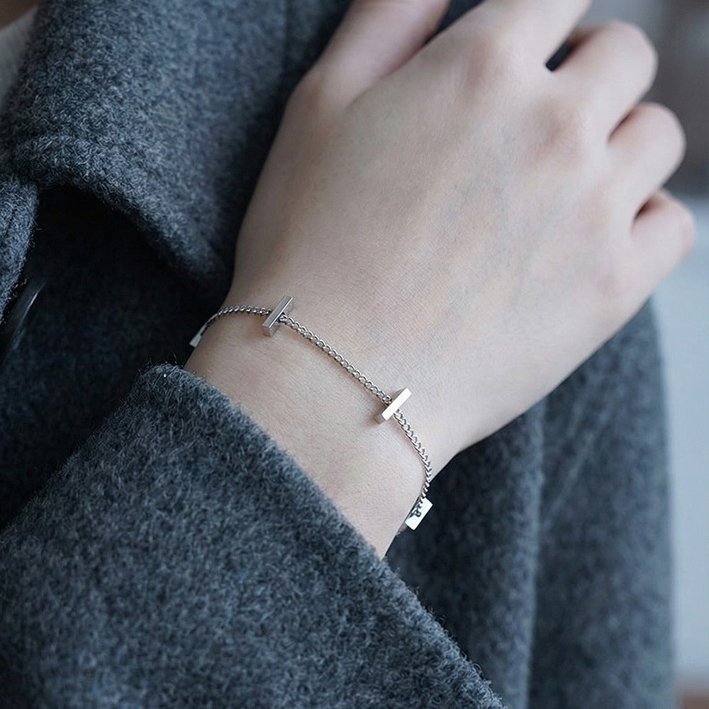 B廠【E112】ins法式簡約小眾設計感小長條竹節手鍊跨境時尚百搭不鏽鋼手飾
 26.02-1