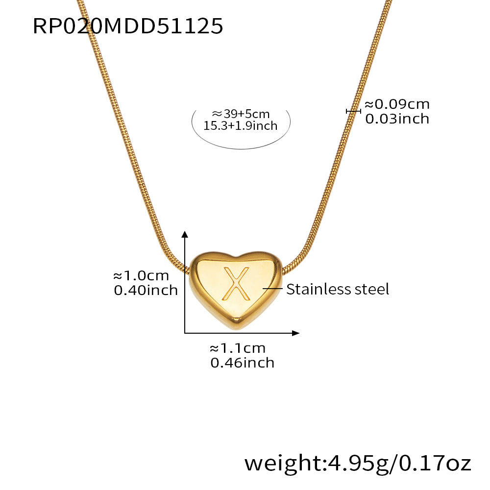 B廠【RP020】不銹鋼26字母愛心吊墜鎖骨項鍊歐美熱銷款時尚輕奢飾品鍍18k真金
 25.12-1