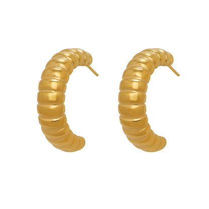 B廠【F035】歐美時尚螺紋C型時尚環形耳環ins簡約輕奢風百搭耳環不鏽鋼耳環女
 26.02-1