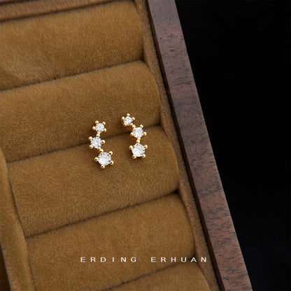 A廠【5446】跨境熱銷微鑲鋯石925銀針鍍14K簡約小巧通勤耳飾供應鏈耳環女 25.01-2